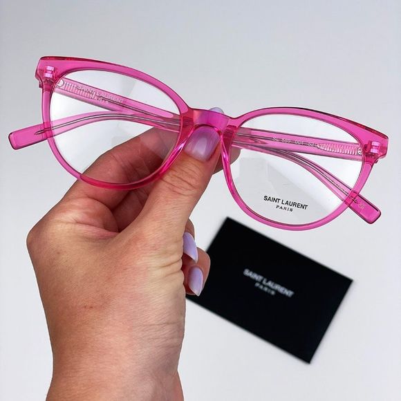 Saint Laurent SL589 004 Eyeglasses Transparent Fuchsia Pink Oval Women - Picture 2 of 12